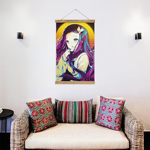 Miniatura 5 de BAWUTZ Bonito póster de desplazamiento de Nezuko Kamado para decoración de pared, cuadros colgantes, marco de madera, kit magnético para decoración