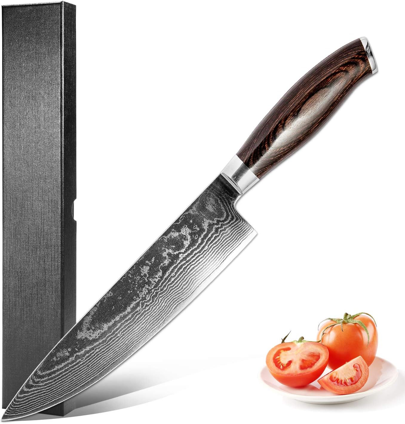 XT XITUO 8-inch Professional Damascus Chefs Knife, Japanese VG-10 High Carbon Stainless Steel Kitchen Sharp Knife with Gift Box, Ergonomics Handle,Ultra Sharp ,Wear Resistant, Anti Corrosion