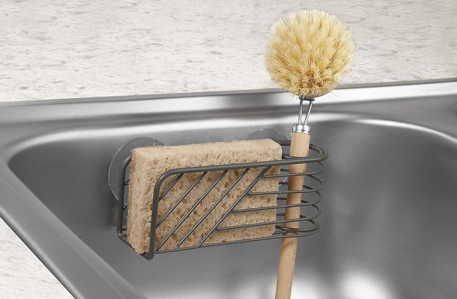 Spectrum Diversified Wright Suction Sink Dish Sponge & Scrub Brush Organizador para estropajos, Gris Industrial