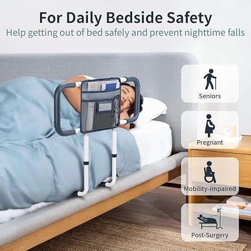 Miniatura 6 de Rieles de cama para adultos mayores, barra de apoyo lateral extendida, pasamanos para personas mayores, bastón de cama ajustable con sensor