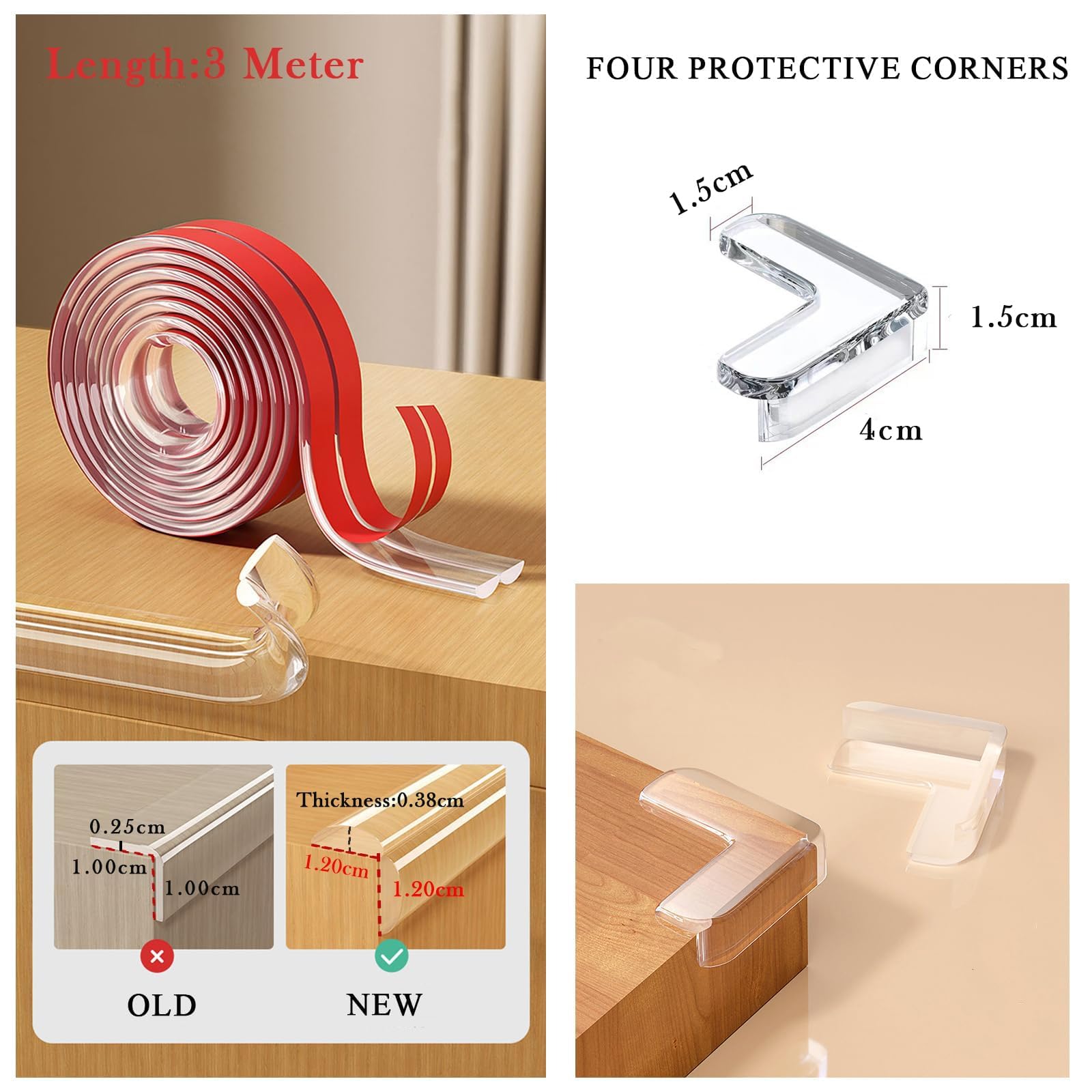DEARLUREN Clear Baby Edge Protector Strip 3M with 4 Corner Guards, Soft Silicone Furniture Safety Bumper, Invisible Table Corner Protector for Sharp Edges, Child Proofing for Kitchen Bedroom Nursery - 5