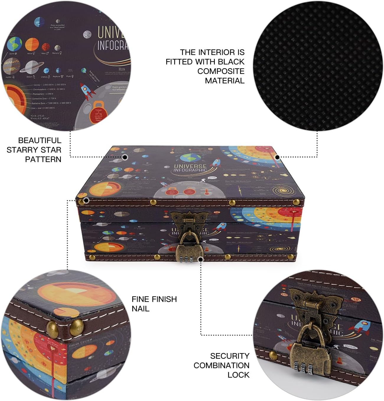 WANLIAN Wood and Leather Treasure Chest with Lid and Lock-Decorative Jewelry Keepsake Storage Box for Kids, Teenagers,for Birthday Wedding，Christmas Day