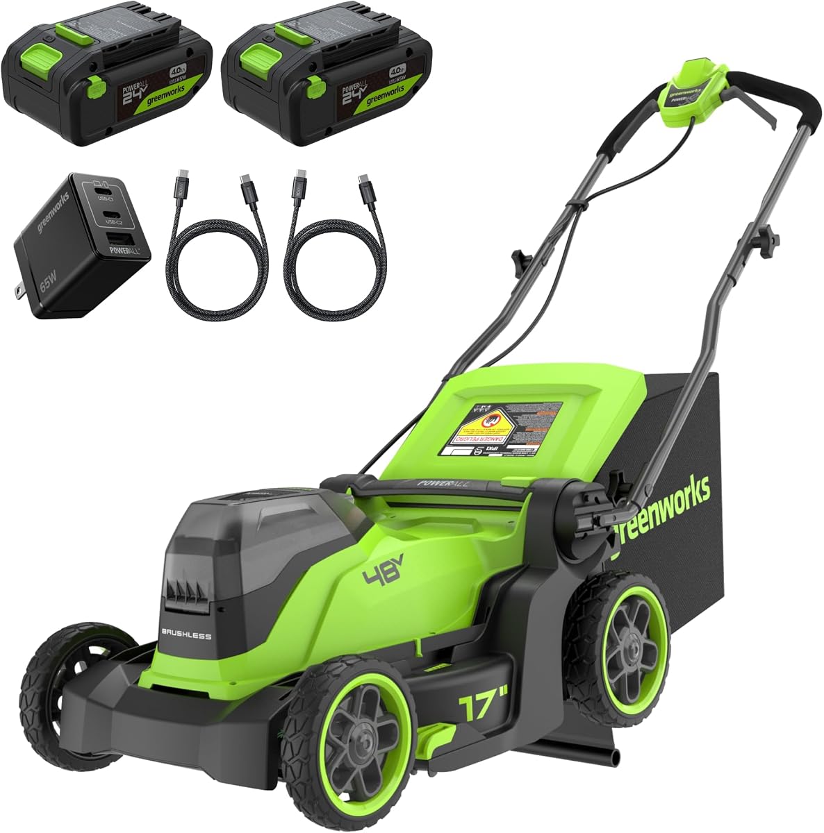 Cortacésped a presión de 48 V y 17 in, (2) baterías de 4,0 Ah, cargador