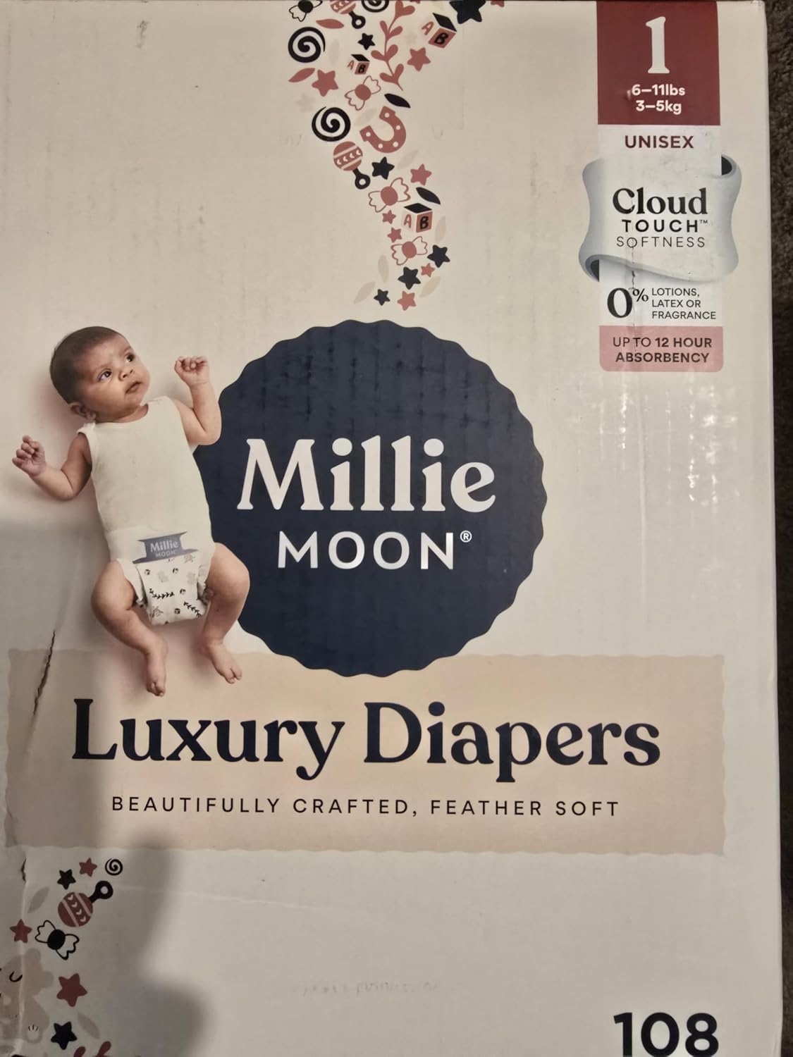 Millie Moon Luxury Diaspers Size 1 and 108 Count