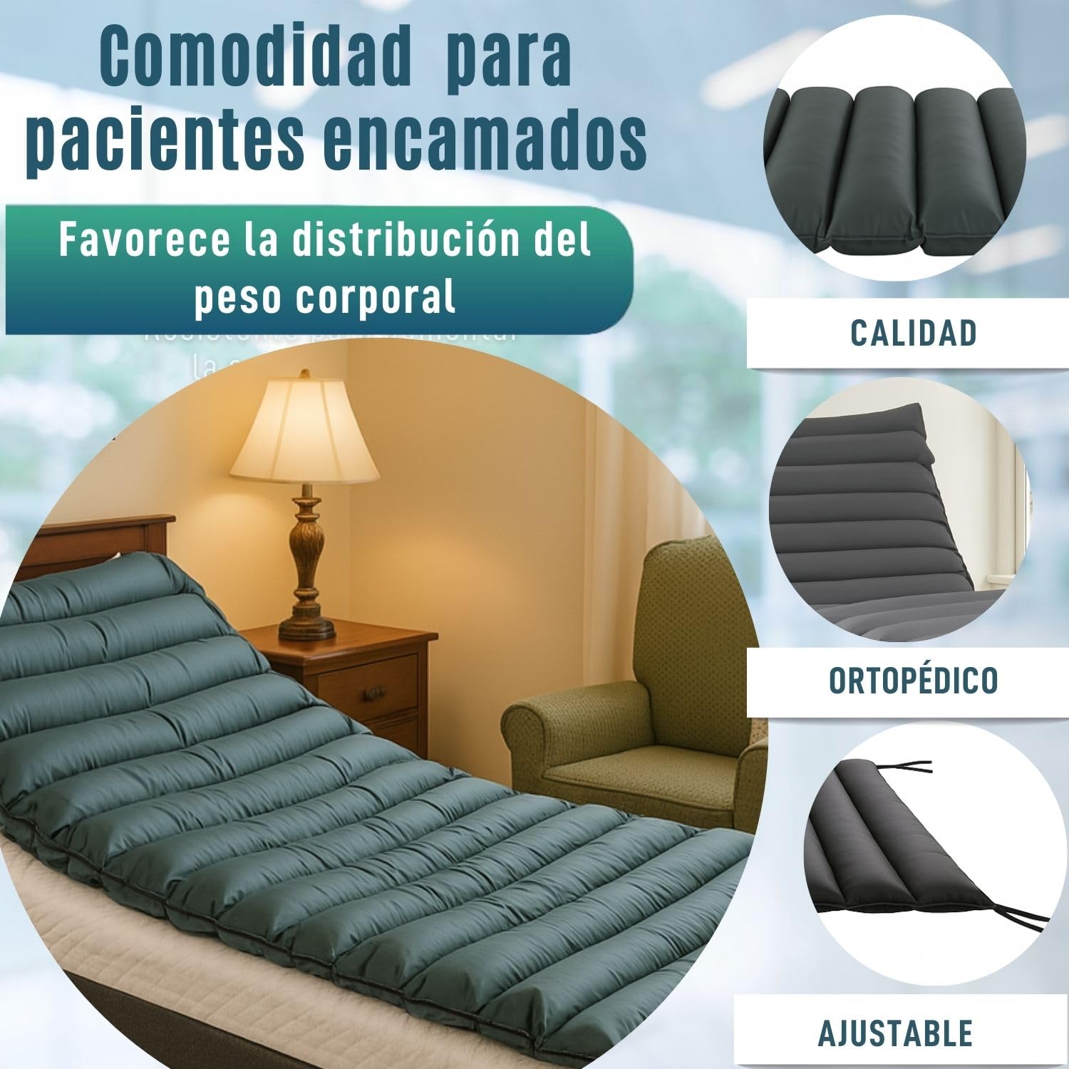 OrtoPrime Colchón Antiescaras 90x190x10cm con 12 Celdas - Colchón Antiescaras ERGONÓMICO Colchon para Cama Articulada Suave y Cómodo - Anti úlceras para Cama con Cintas Ajustables