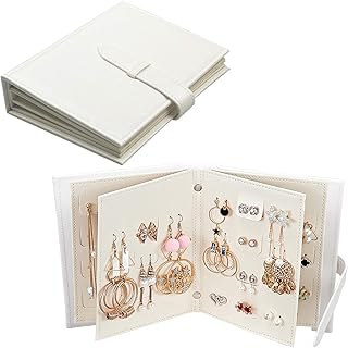 Fangoo Earring Organizer Book Design Earring Holder Travel Jewelry Storage Case Tray Holder, Capable to Hold 42 Pairs (White)