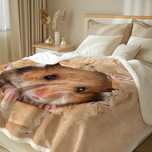 Miniatura 2 de Sleepwish Manta de hámster para niños, manta de felpa de ratón marrón, manta 3D de forro polar, mullida, suave, cálida y acogedora manta para sofá
