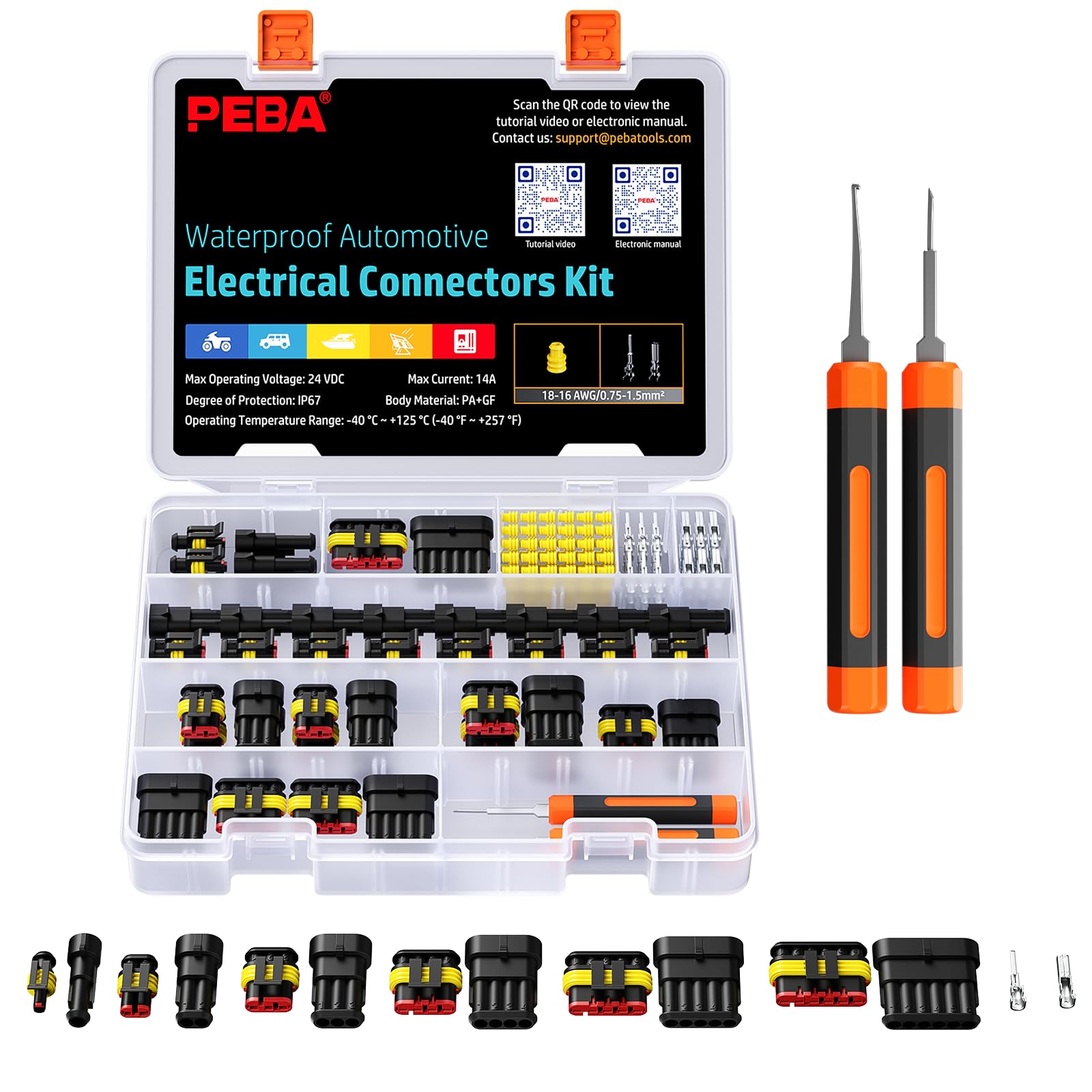 PEBA IP67 Waterproof Automotive Connector Kit - 1/2/3/4/5/6 Pin Cable Connectors for 0.34-2.5mm² Compatible with AMP Superseal 1.5 for Car Motorcycle Boat with 2 E-Tools