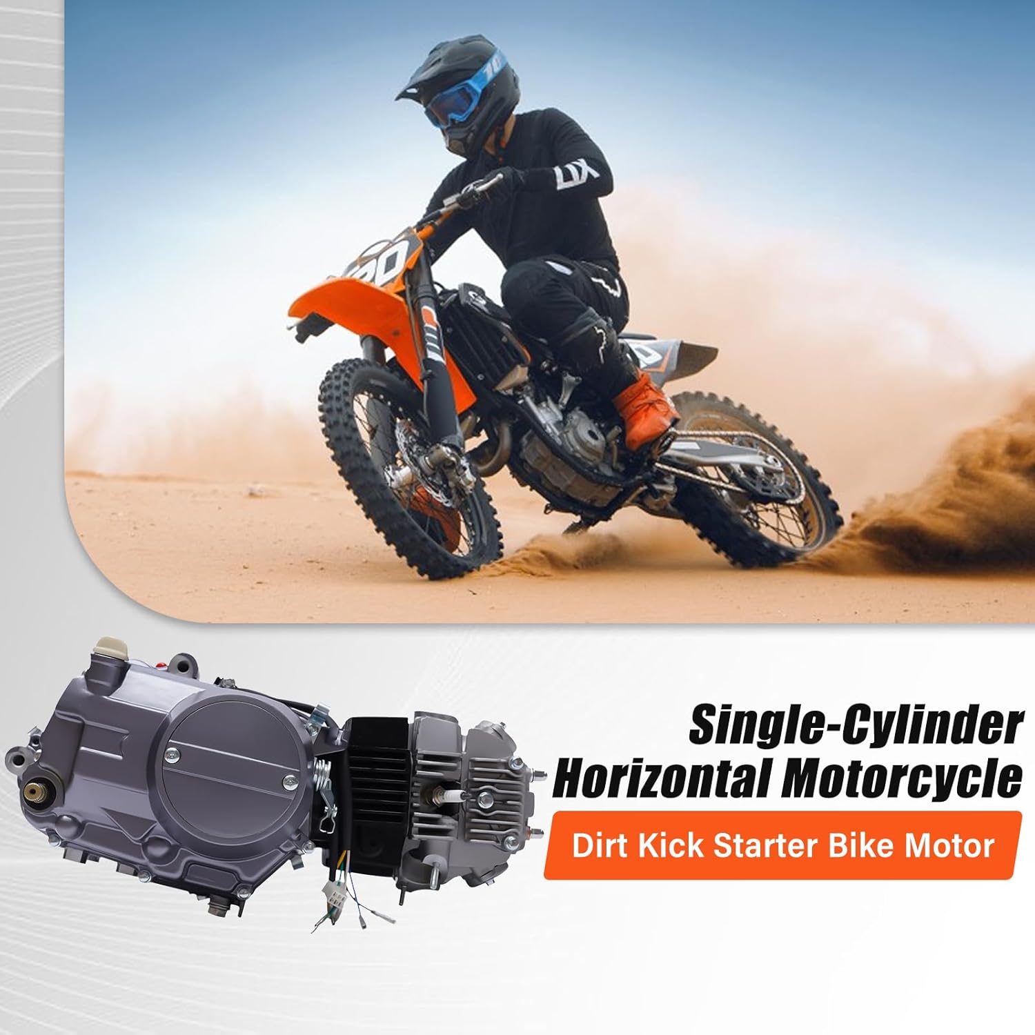 140CC 4-Stroke Horizontal Racing Engine, Kick Starter Single-Cylinder Horizontal Motorcycle Dirt Bike Motor Pitbike 4 Speed Manual Clutch Carburetor for CRF50 CRF70 XR50 XR70 Z50 Z50R