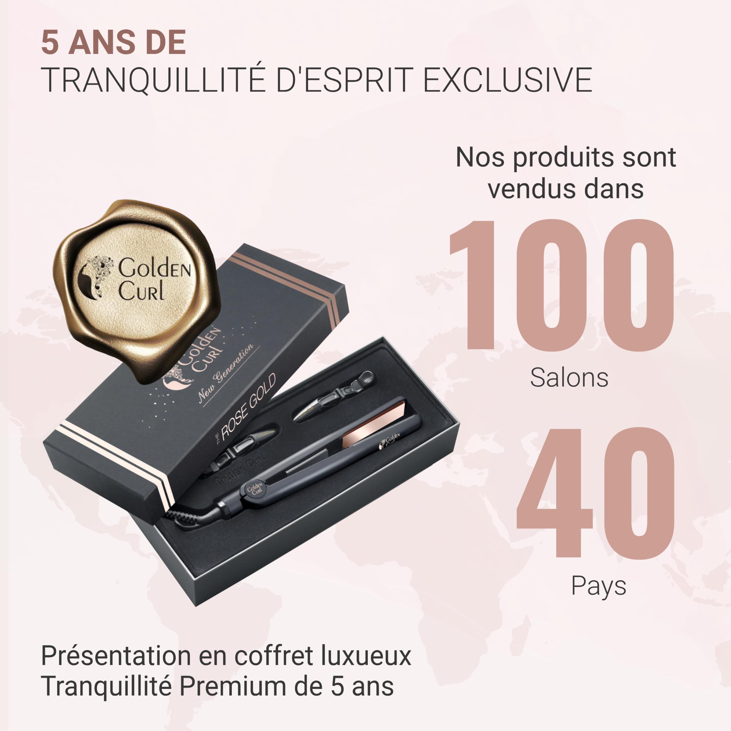Golden Curl Fer Lisseur Cheveux Professionnel pour Lissage Facile et Rapide | 5 Ans de Tranquillité, Fer à Lisser et Boucleur 2 en 1, Appareil Coiffure Hair Straightener pour Lisser et Boucler (Or Rose)