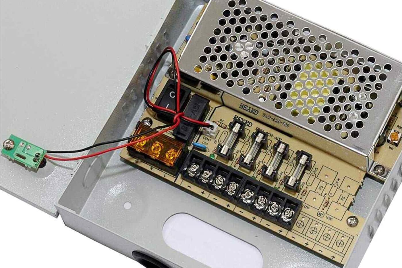 Alimentatore stabilizzato 12V 10A 4 uscite canali box quadro telecamere E-T152