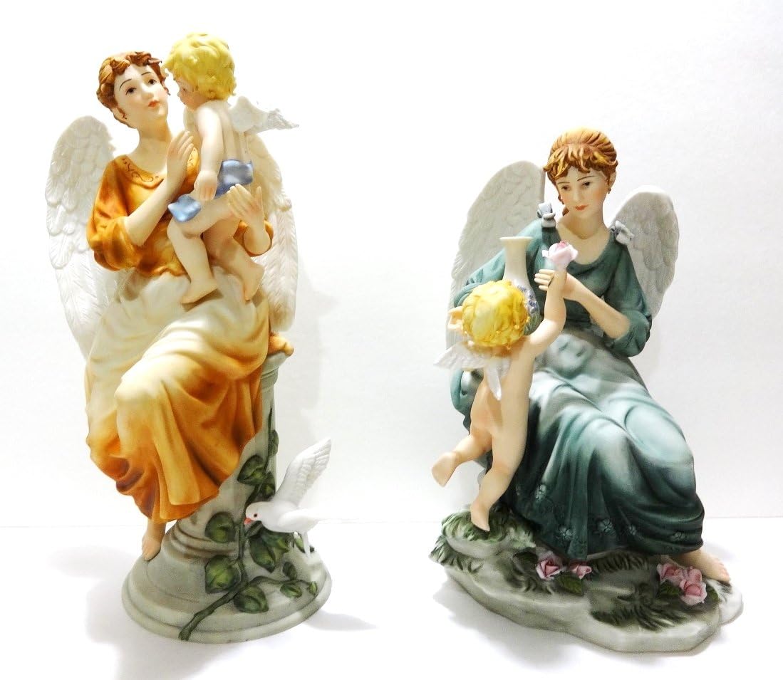Grandeur Noel Hand Painted Porcelain Angel W/ Cherubs Set Collectors Edition