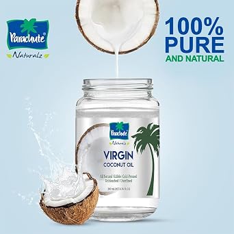 Parachute Naturalz Virgin Coconut Oil | Cooking, Hair, Body Oil & Pulling | Cold Pressed | Unrefined | Unbleached | MCT Oil | 6.7 fl.oz | Pack of 2 | Glass Jar