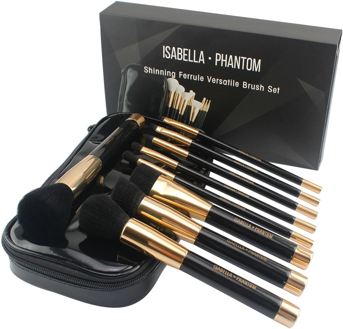 ISABELLA PHANTOM 9 Pcs Professional Premium Makeup Brush Set Synthetic Foundation Brush with Cases (black) for Women