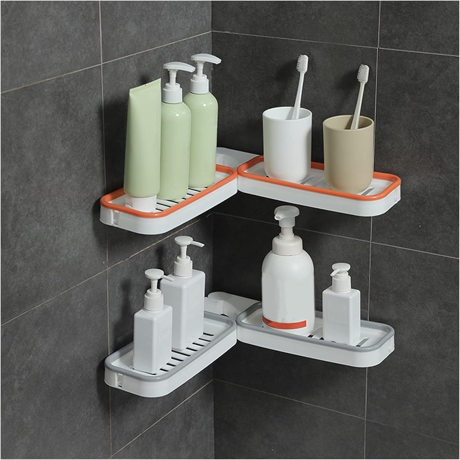 PHLYPONN Wall Mounted Countertop Corner Dual Purpose Shelf, 180 Degree Rotation Corner Shower Shelves, Bathroom Corner Punch Free Rack Shampoo Storage Rack Holder with Suction Cup(Gray) (B0DC4MMCW2) Amazon Price History, Amazon Price Tracker
