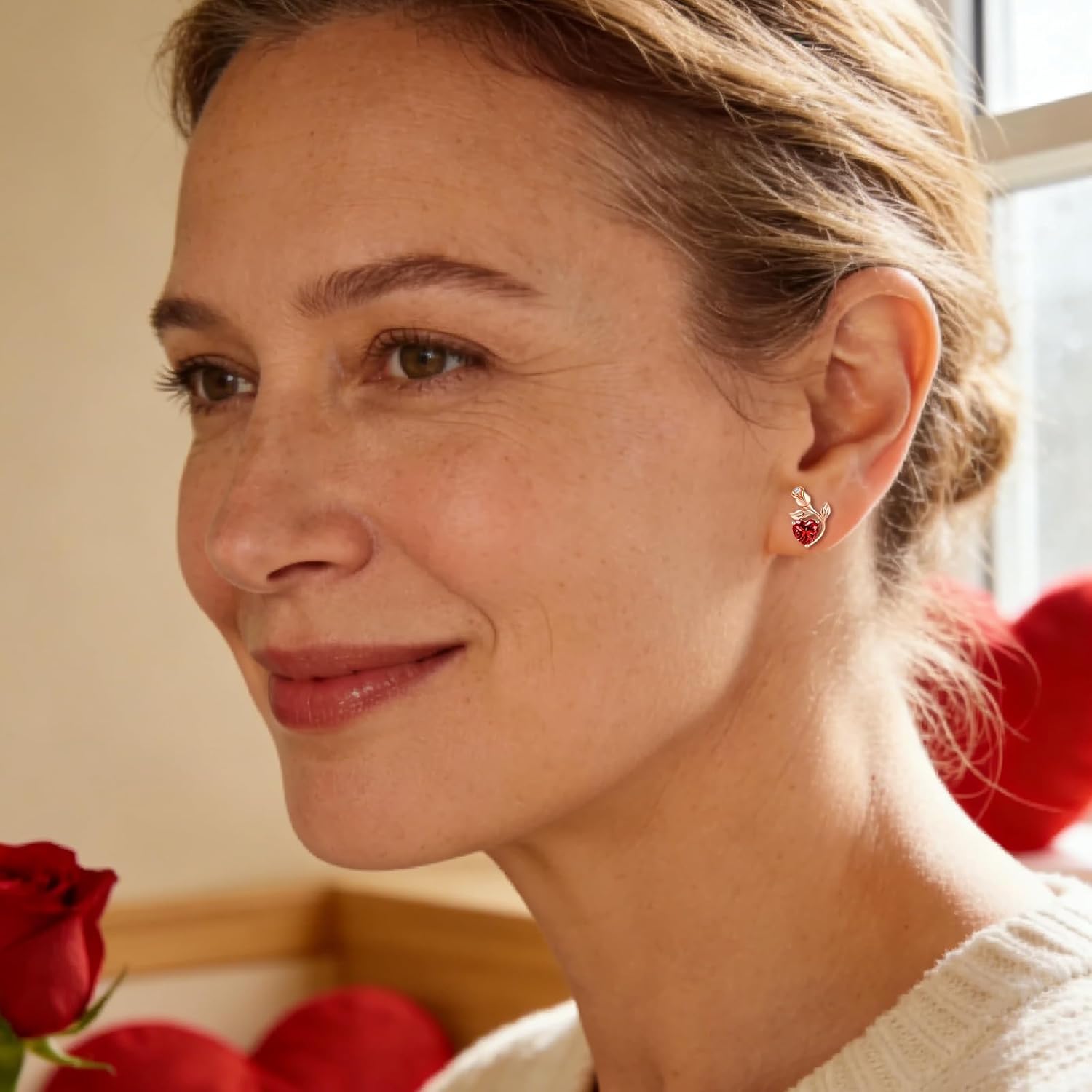 0.8CT Rose Heart Earrings Option of Sapphire Moissanite&More Stud Earrings Lab-Grown Earrings Birthstone Earrings for Women S925 Sterling Silver Post D Color VVS1 Clarity Ideal Gift for Wife Mother for Birthday Anniversary Valentine's Day Convey I Love You Message - Image 6