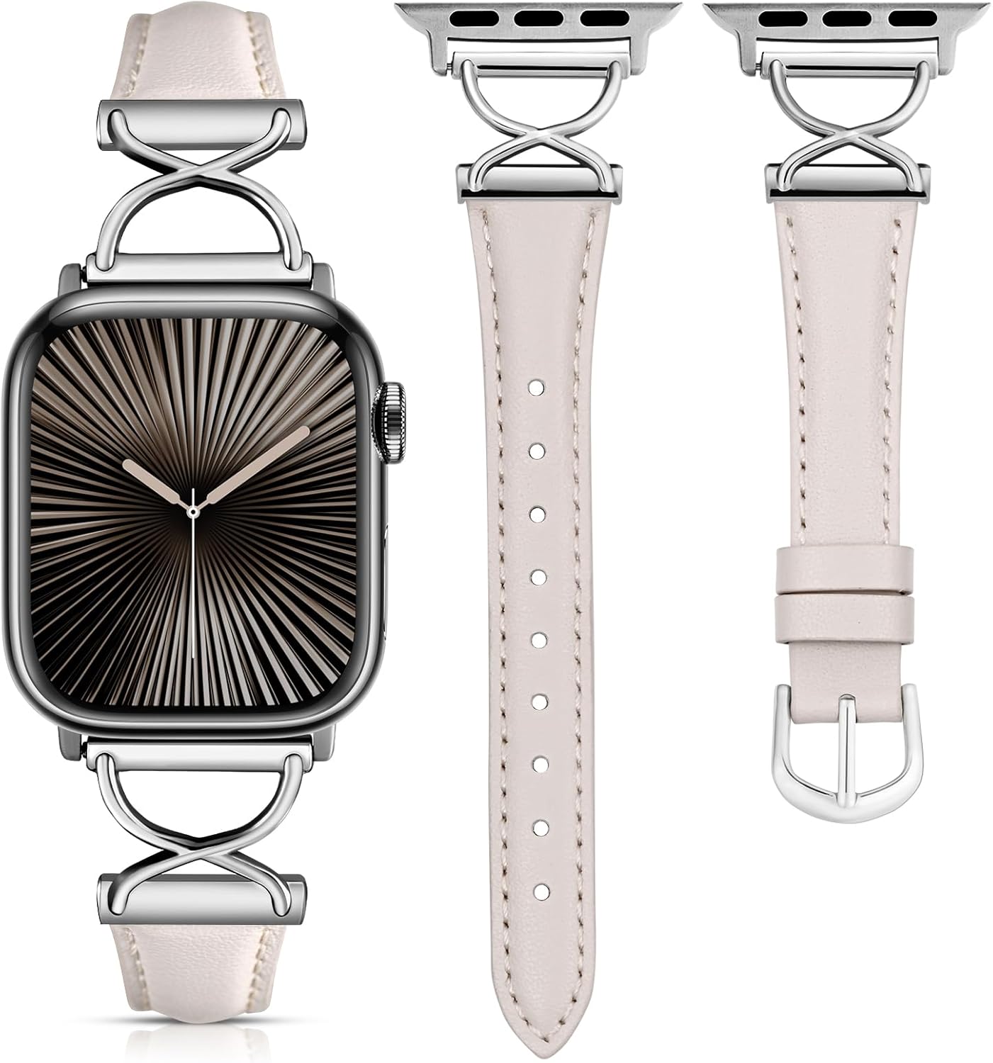 Wearlizer Slim Leather Band Compatible with Apple Watch Bands 40/38/41/44/42/45/46/49mm Women, Dressy Fancy Designer Thin Leather Strap for iWatch Series 11 10 9 8 7 6 5 4 3 SE/Ultra 3 2 1