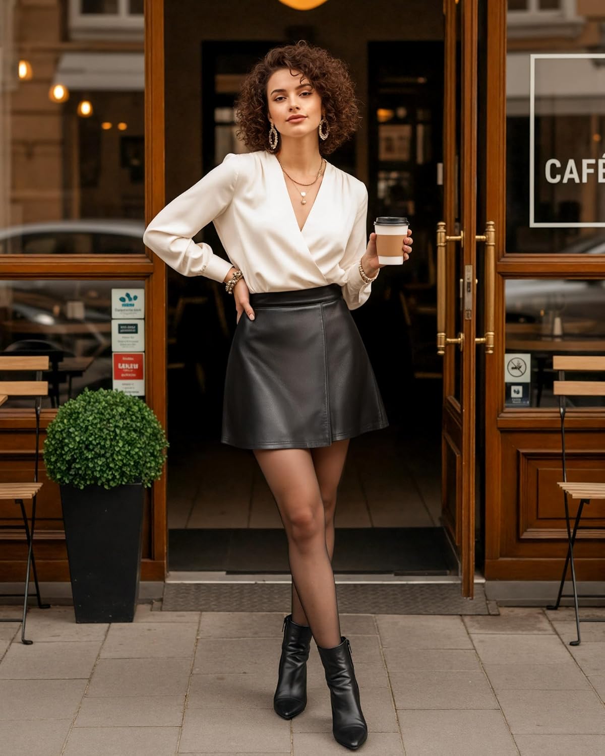 MANGOPOP Women's Faux Leather Skirt High Waist A Lined Mini Short Skirts Fall Winter Casual Trendy Outfit - Image 3