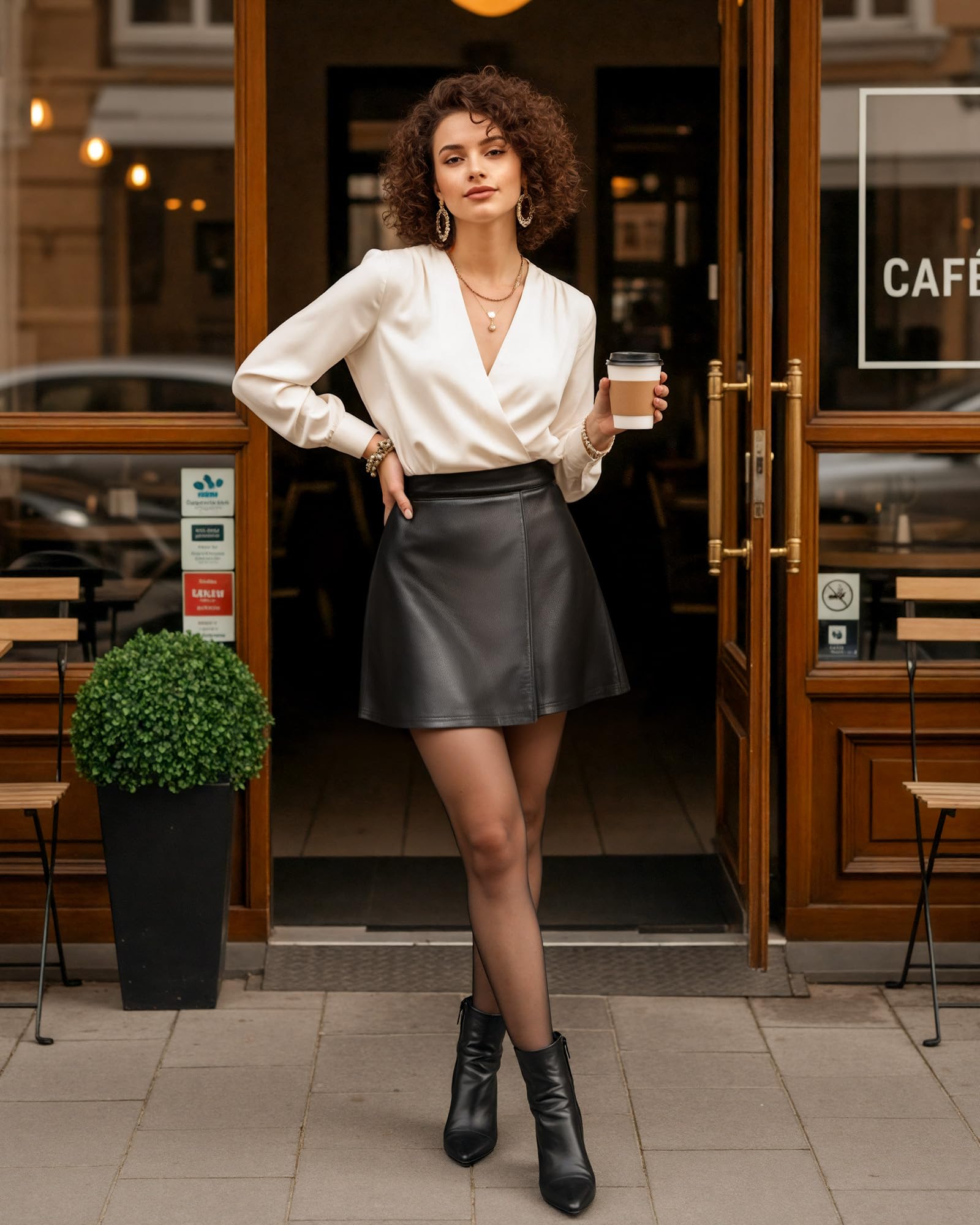 MANGOPOP Falda corta de piel sintética para mujer, de cintura alta, con forro, para otoño e invierno, informal, a la moda 2025