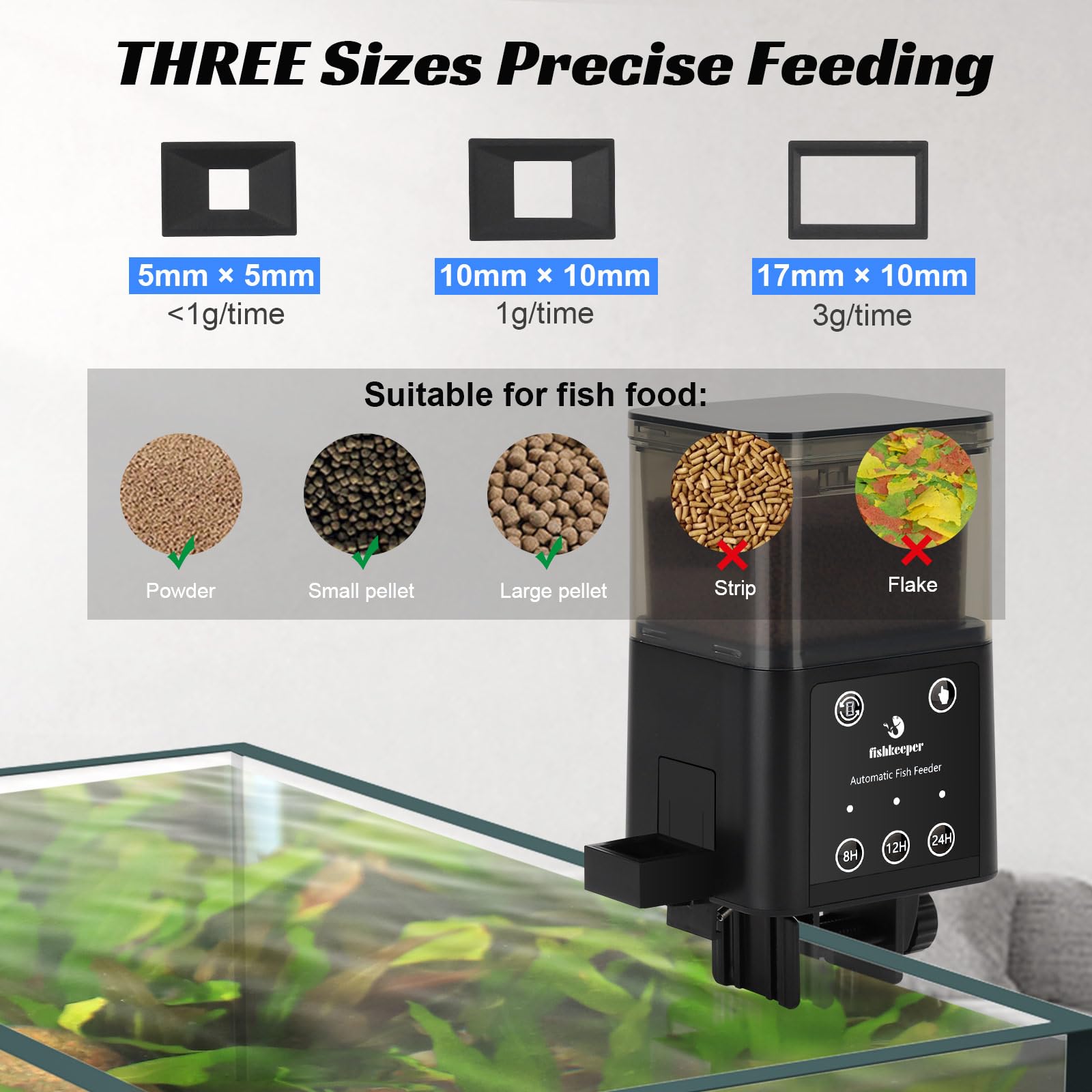 fishkeeper Automatischer Fischfutterautomat mit DREI zeitgesteuerte Fütterungsmodi, 200ml geeignet für die Fütterung von Aquarien im Urlaub