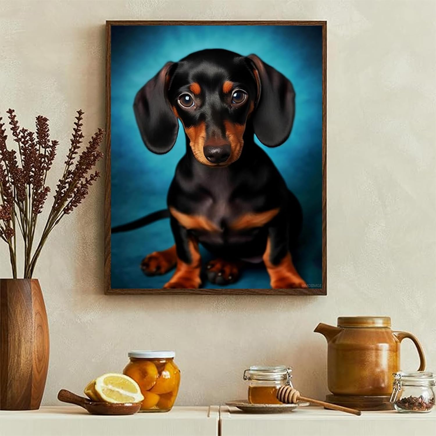 HMDIIMGE 5D Dachshund Dog Diamond Painting Kits Black Dachshund for Adults, DIY Full Drill Crystal Arts and Crafts, for Home Wall Decor Gifts, Home Wall Decor Gifts 12x16 inch
