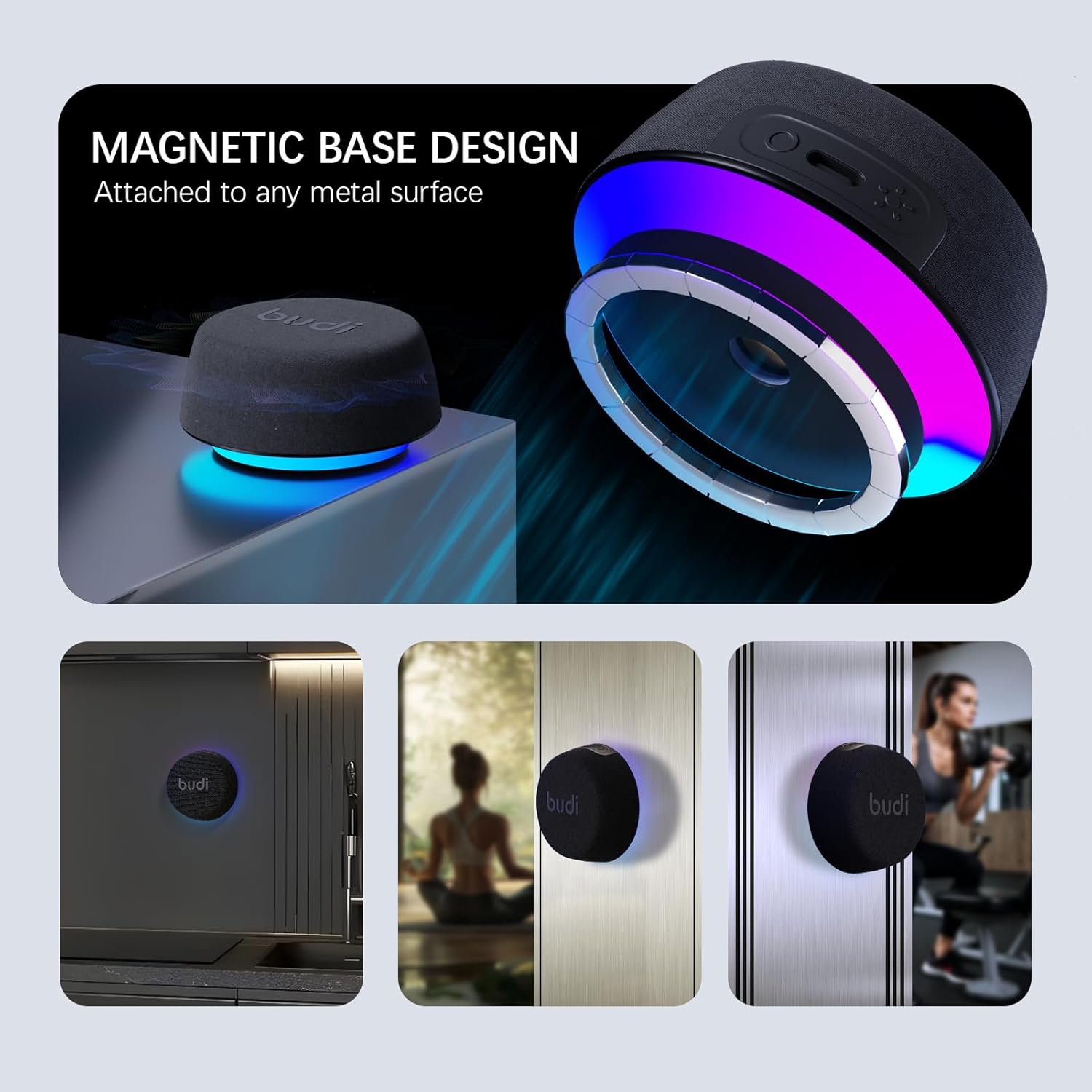 BUDI Mini Bluetooth Speaker with Magnetic Case,5.3 Bluetooth Speakers Wireless,TWS Stereo Pairing Support for iPhone 17/16/15/14/pro for Home/Party/Outdoor/Beach, Gift for Men/Women(Black)