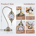 Lampe marocaine turque avec base en bronze - Yarra Decor 3 Options de couleurs Cygne à la main collier Tiffany Mosaic lampes de lit en verre pour chambre (LED Ampoule incluse)(1)…