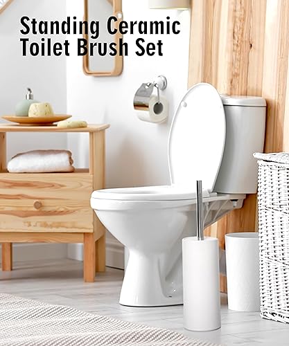 Miniatura 7 de Matt White Ceramic Toilet Brush and Holder Set, Freestanding Toilet Bowl Cleaners Brush, Scrubber Brush for Toilet, Bathroom Accessories with Blanco