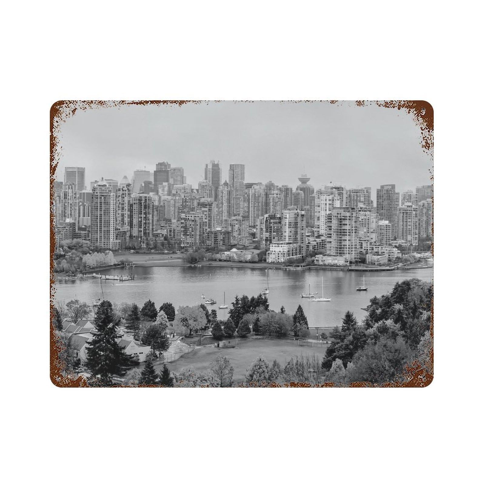 xiaoxiaoshen Black And White Vancouver Photo Decor Canada Wall Decor Art Metal Tin Poster Modern Home Decor Art Home Bar Shop Decorations Vintage Sign 30x40cm