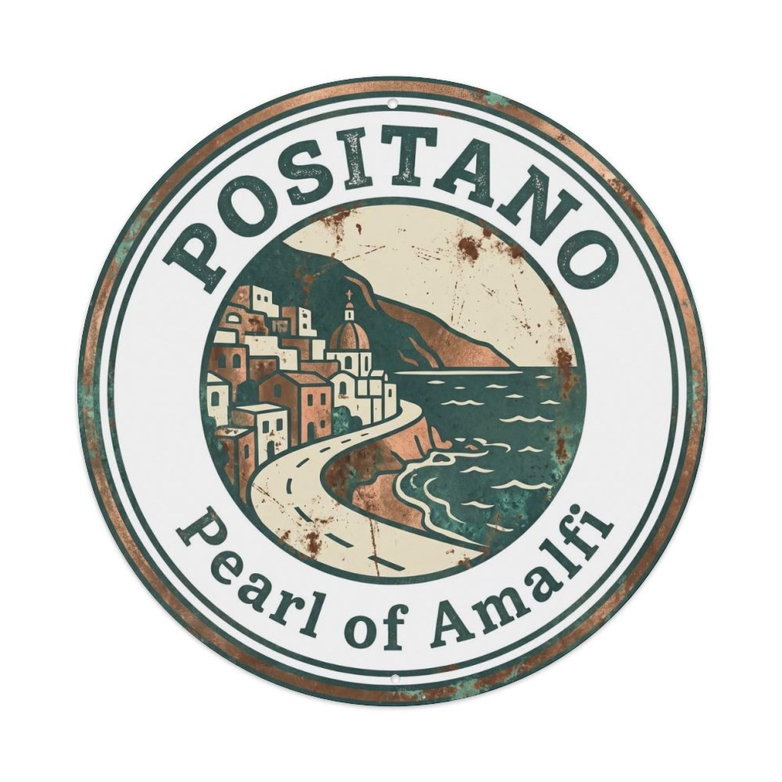 Campania Positano Seaside Heritage Italian Riviera Metal Tin Sign Plaque Wall Decor for Cafe, Man Cave, Club Bar, Office, Home Garden Round Metal Poster 8x8Inch
