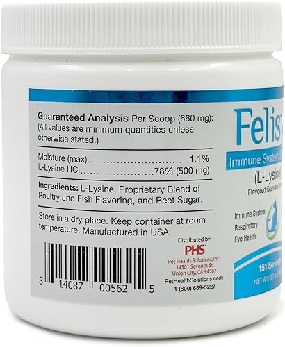 Miniatura 4 de Felisyl - Gránulos de apoyo para el sistema inmunológico (L-lisina) para gatos 3.5 oz (100 g)