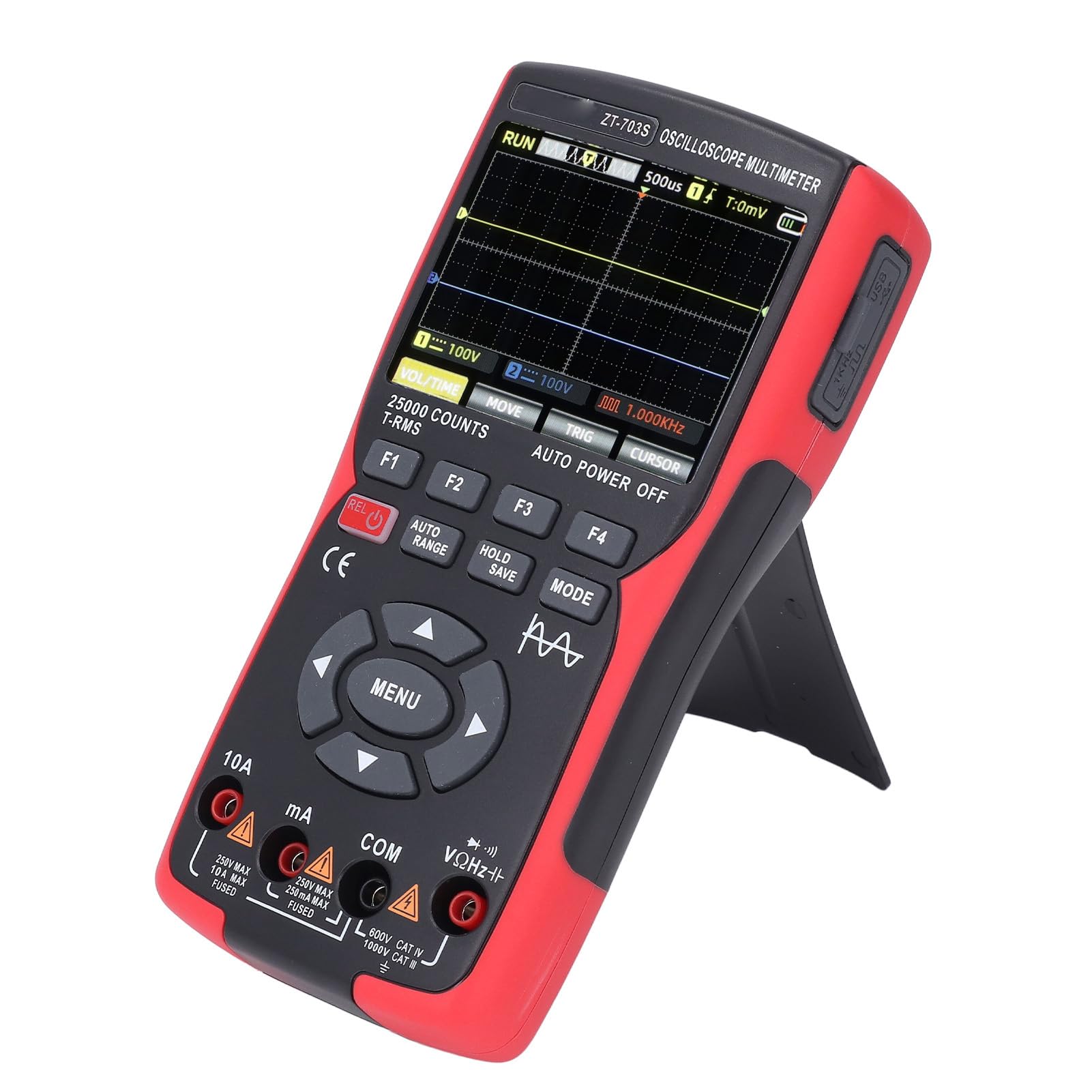 Digitales Oszilloskop-Multimeter, Farbbildschirm, 25.000 Zählungen, Zwei Kanäle, 50 MHz, Tragbarer Multifunktionstester, Tragbares Oszilloskop ZT-703S für Elektroniklabor