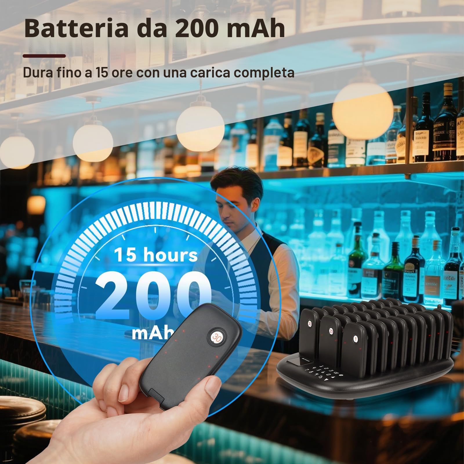 Retekess TD175P Cercapersone Ristorante, 30 Cercapersone, 800M Pager Ristorante, Facile da Configurare, 7 Modalità di Chiamata, Cercapersone Wireless per Area Ristorazione, Hotel, Chiesa