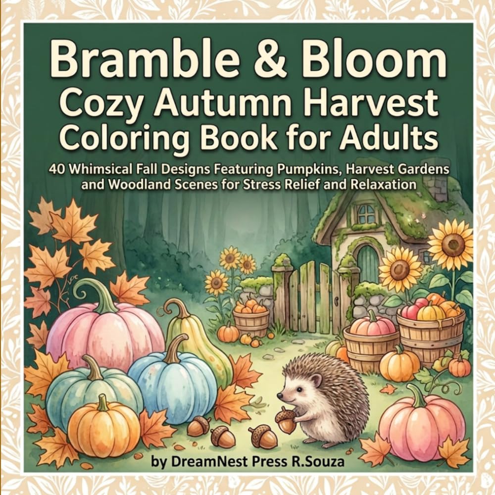 Bramble & Bloom: Cozy Autumn Harvest Coloring Book for Adults: 40 Bold and Easy Whimsical Fall Designs Featuring Pumpkins, Woodland Scenes and Harvest Gardens for Adults Who Love Nature and Relaxation