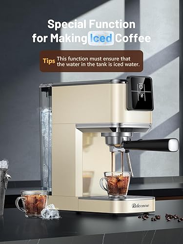 Miniatura 6 de Máquina de café expreso, 20 bares, espumador de leche y panel LCD, máquina de café caliente y helado, máquina de café espresso de acero inoxidable