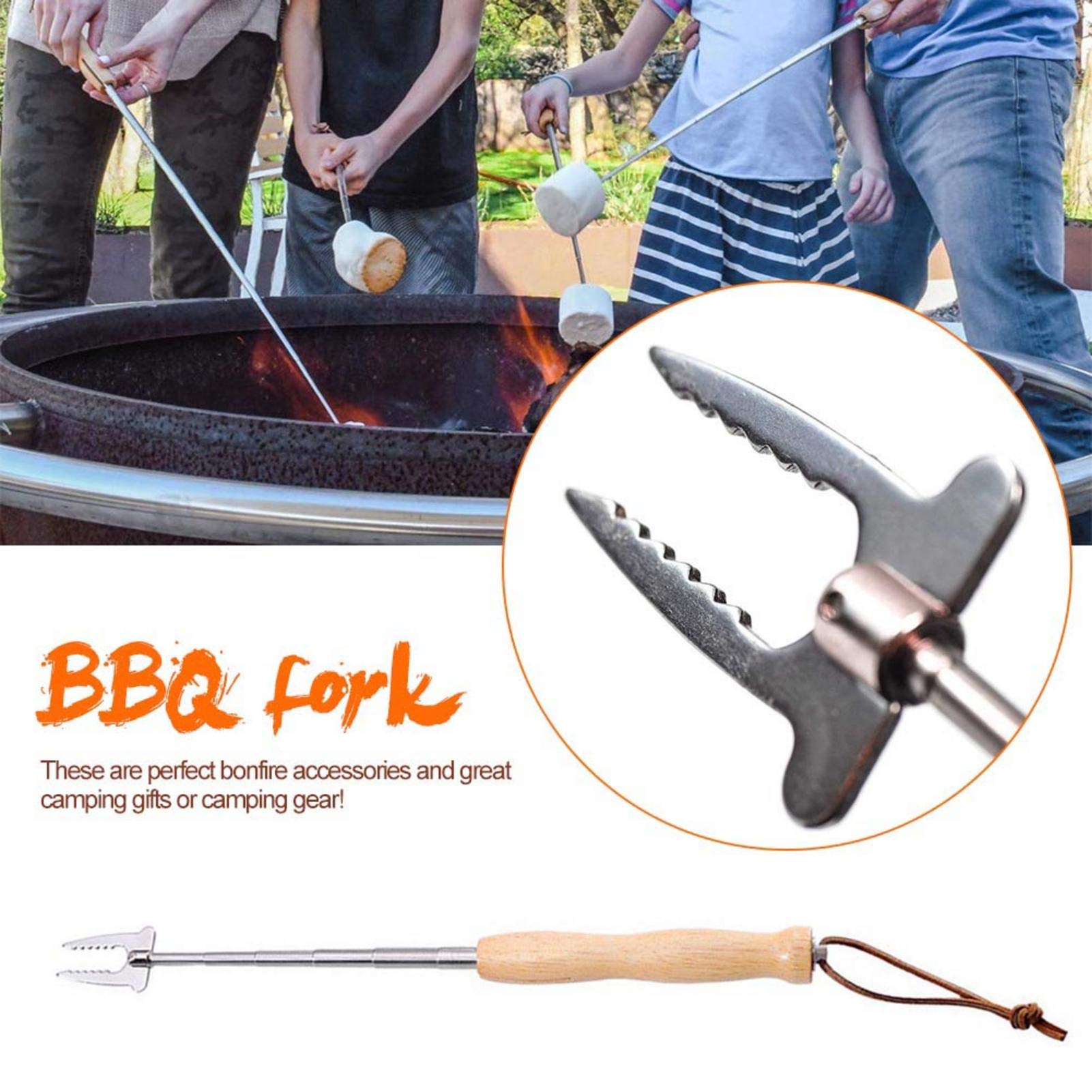 Lot de 4 brochettes à barbecue en acier inoxydable avec manche en bois - Pour barbecue, feu de camp et camping