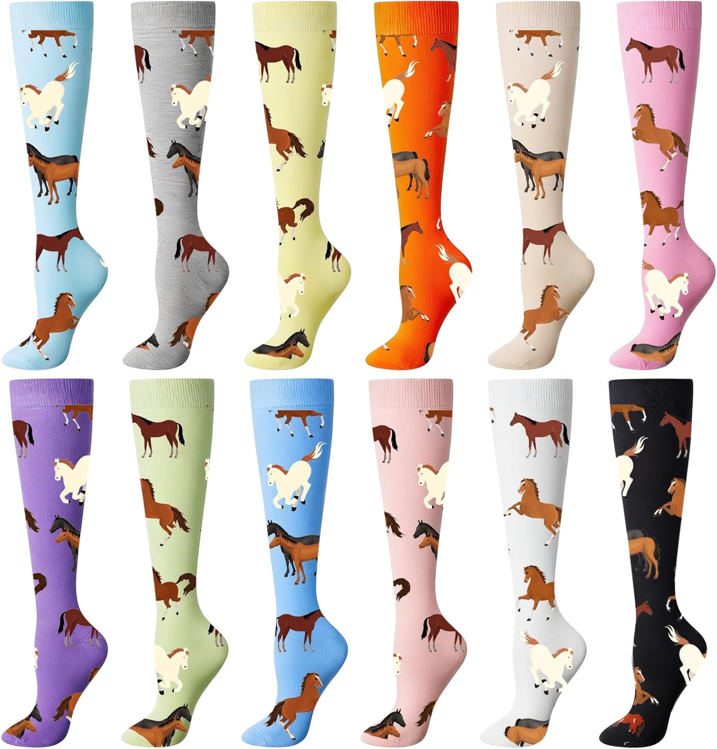 Xtinmee 12 Pairs Horse Riding Socks for Women Funny Horse Riding Equestrian Socks for Women Equestrian Derby Party Favors