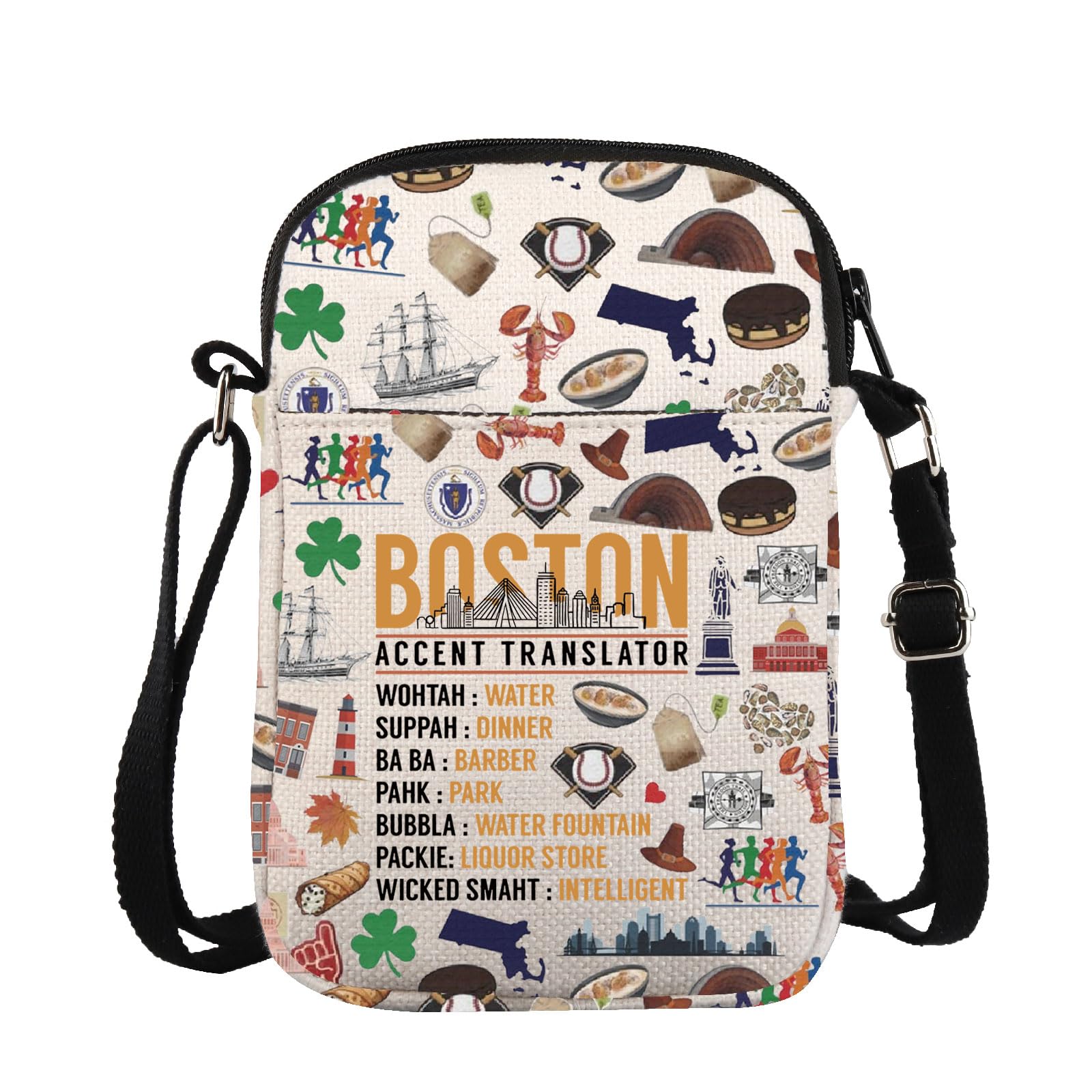 ZJXHPO Boston Accent Translator Cross Body Bag State Massachusetts Souvenir Bostonians Messenger Bag Boston Skyline Gift