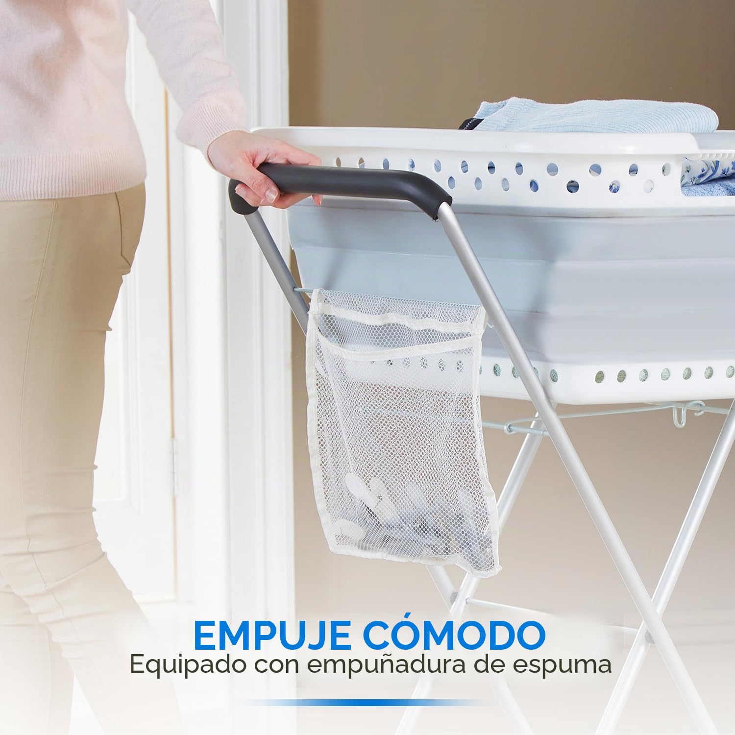 Cesta para la colada con ruedas – Fácil de transportar y colgar la ropa – Ahorra espacio y protege la espalda – Cesta para la colada con dimensiones de 66 x 44 cm aprox