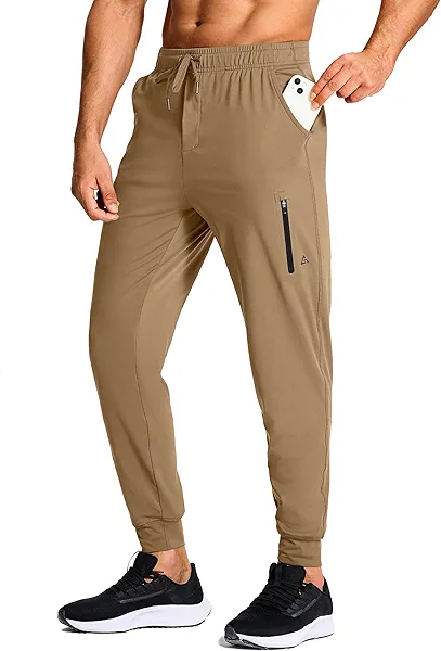 Men's Athletic Joggers Stretch Sweatpants with Zipper Pockets Running Workout Gym Track Golf Pants for Men