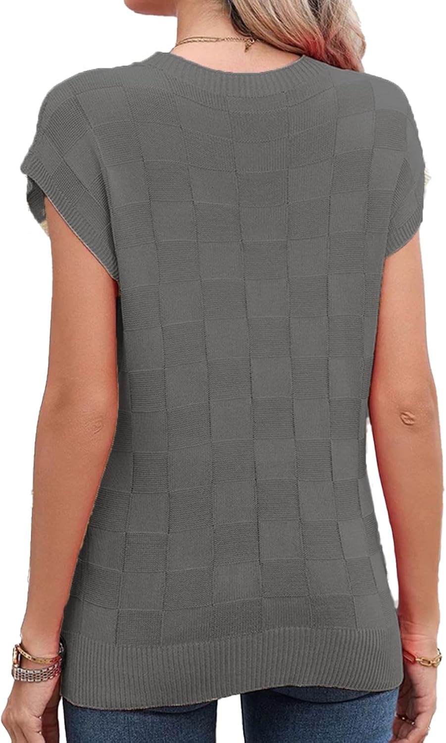 Women's Cap Sleeve Knitted Tops Casual Crew Neck Pullover Summer Lightweight Sweater T-Shirts - Image 4