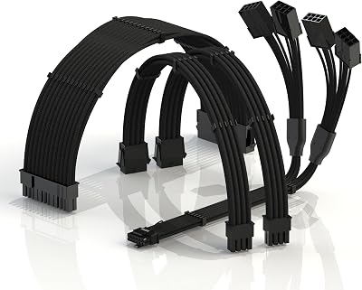 LINKUP - AVA 4-in-1 12VHPWR PCIE 5.0 Power Adapters | 600W 16AWG | for All PSUs | UL-Rated, Sleeved Jacket | 4 Pcs Kit for RTX5000 RTX4000 GPUs | Elevate Gaming Performance | 40cm Black