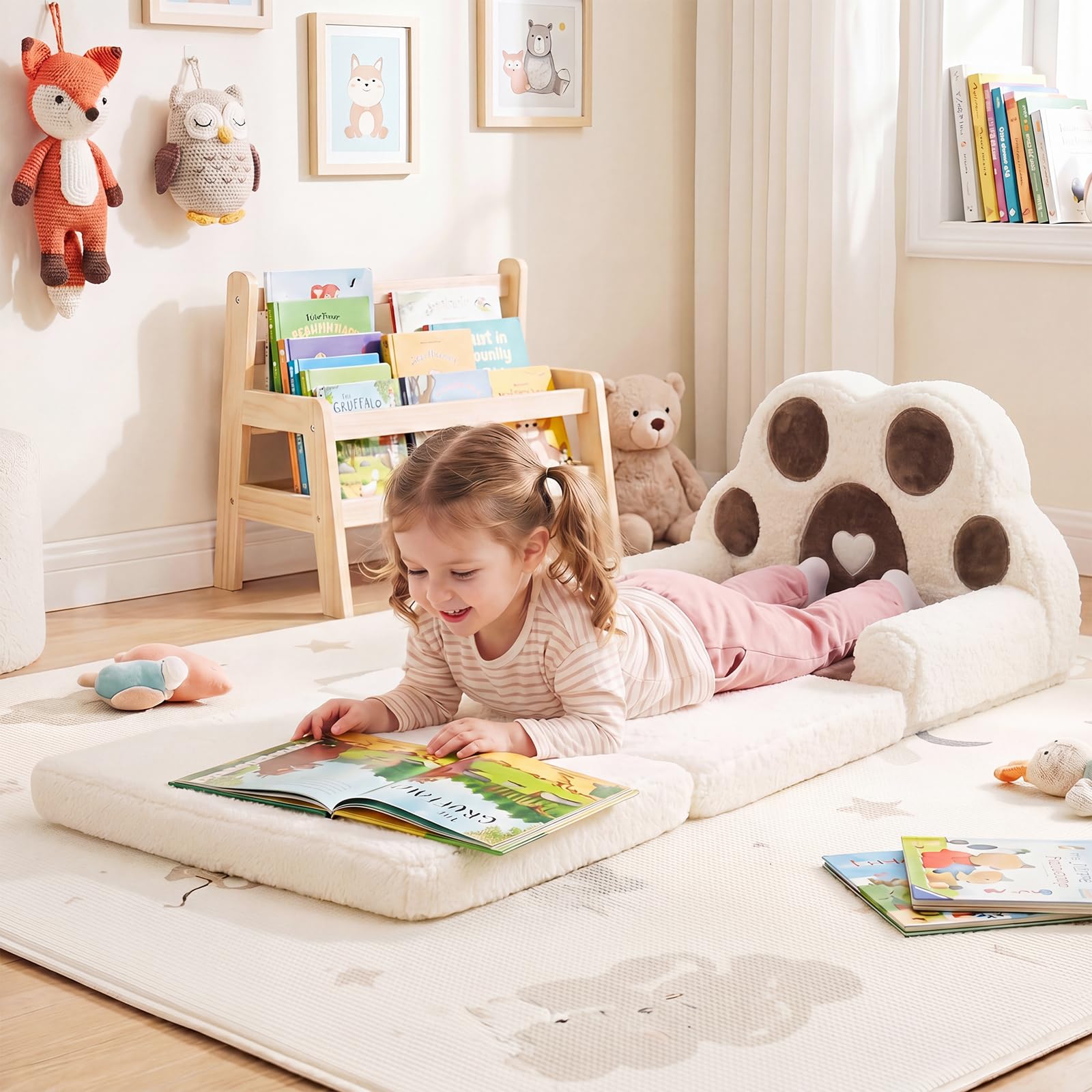 COSTWAY Sofa dziecięca 2 w 1 rozkładana w kształcie łapy niedźwiedzia