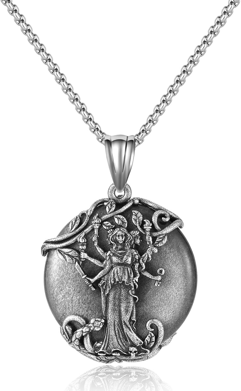 Hecate Obsidian Pendant Necklace,Witch Hekate Moon Goddess Pagan Amulet Jewelry for Women