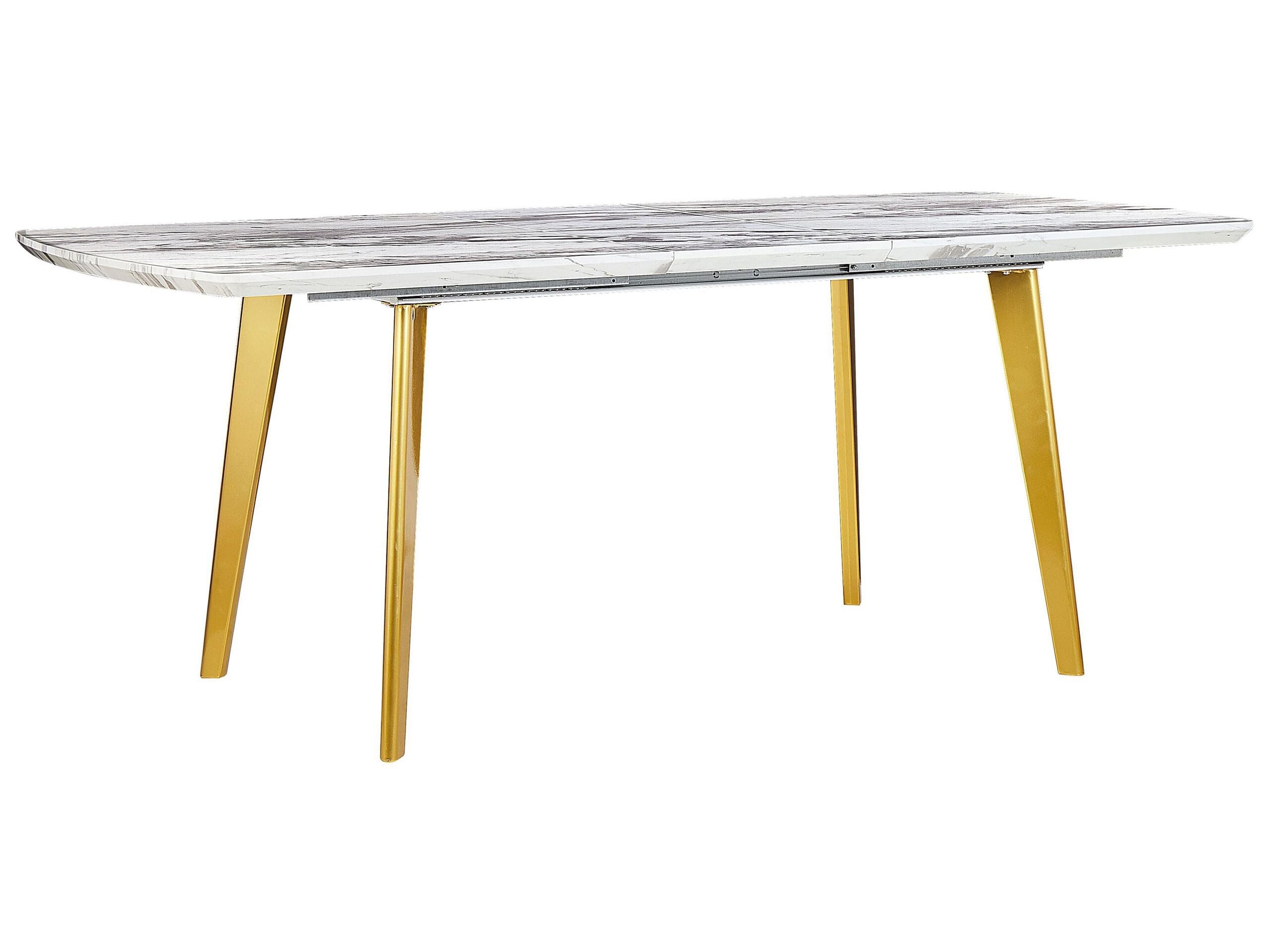 Beliani Tavolo da Pranzo estensibile 160/200 x 90 cm Effetto Marmo ed Oro