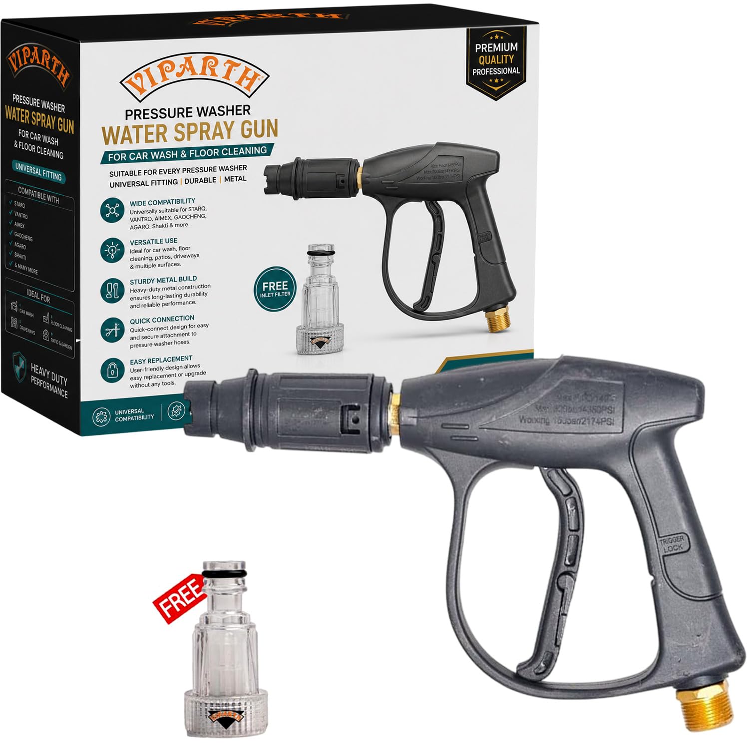 Pressure Washer Water Spray Gun for Car Wash Floor Cleaning | Free Inlet Filter | Suitable for every Pressure Washer | Universal Fitting | Durable | Metal discount deal