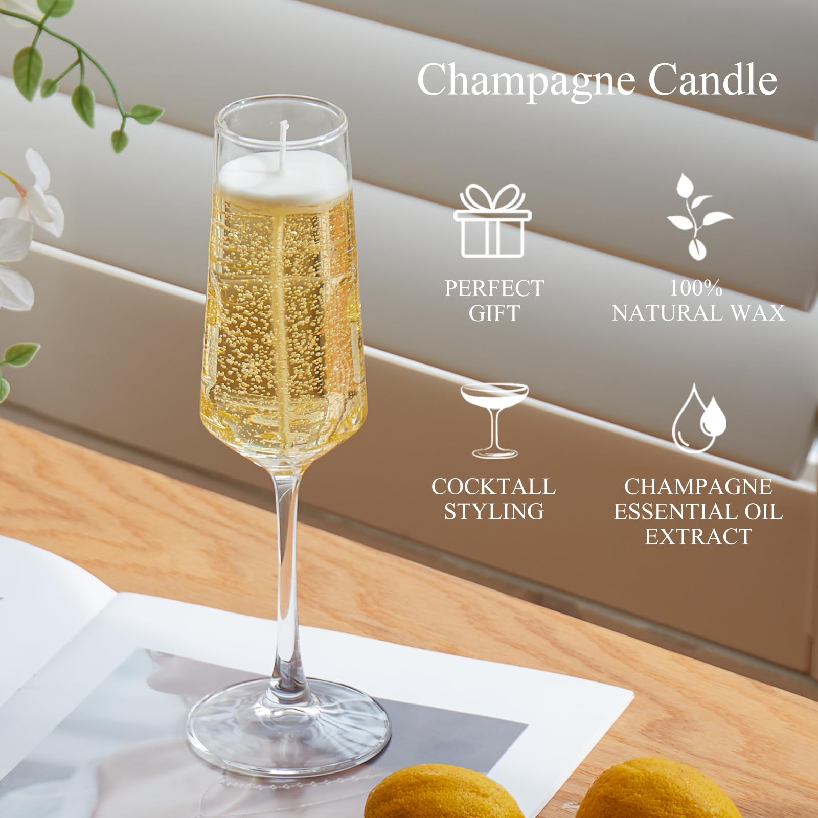 Champagne Candle - Realistic Hand-Poured Cocktail Candle, Birthday Gift for Women & Men, Party Wedding Home Bar Decor (Champagne)