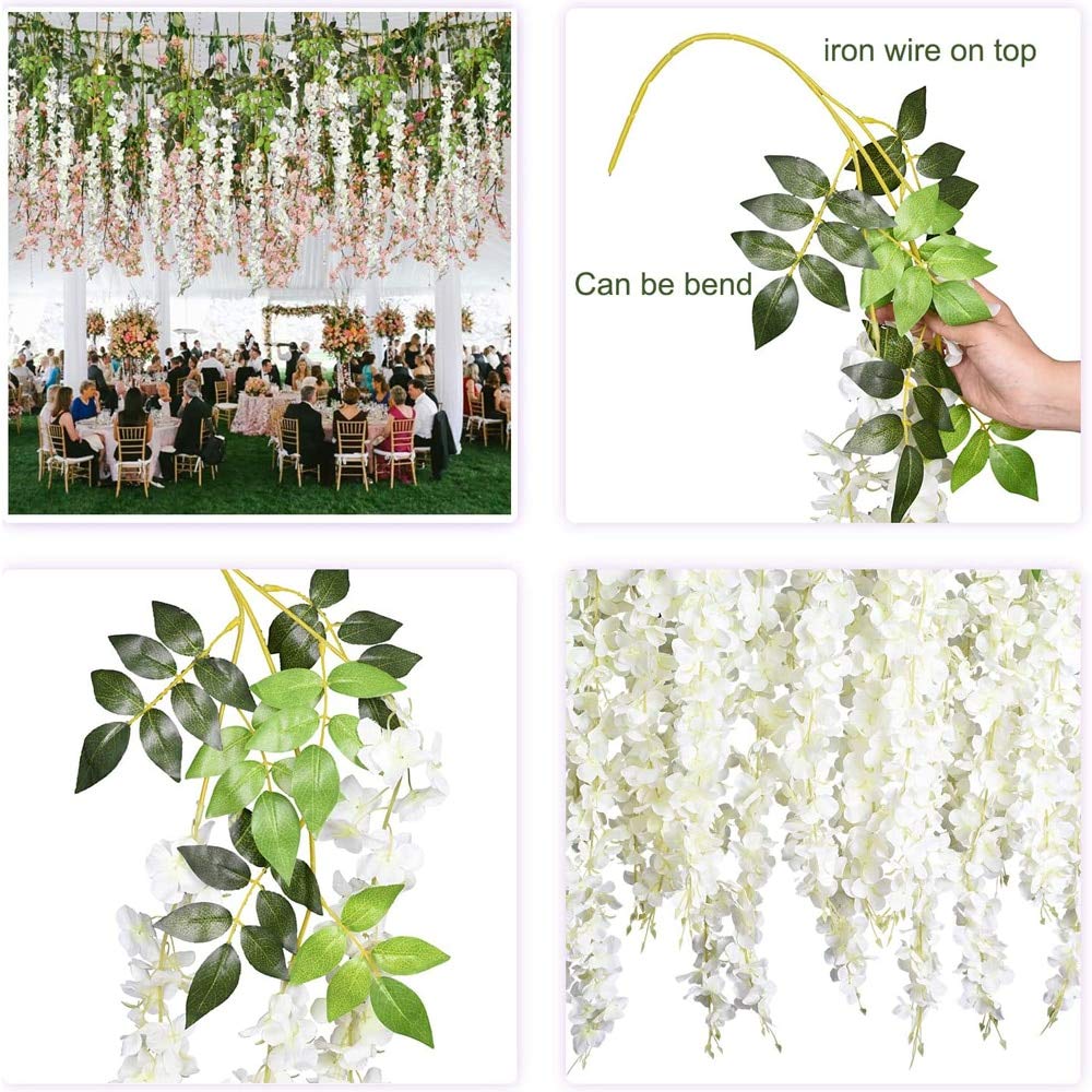 12 Uds. Guirnalda de Vid Seda Flores Artificiales glicina 45 Pulgadas, Guirnalda Colgante for Fiesta Boda, jardín, vegetación al Aire Libre