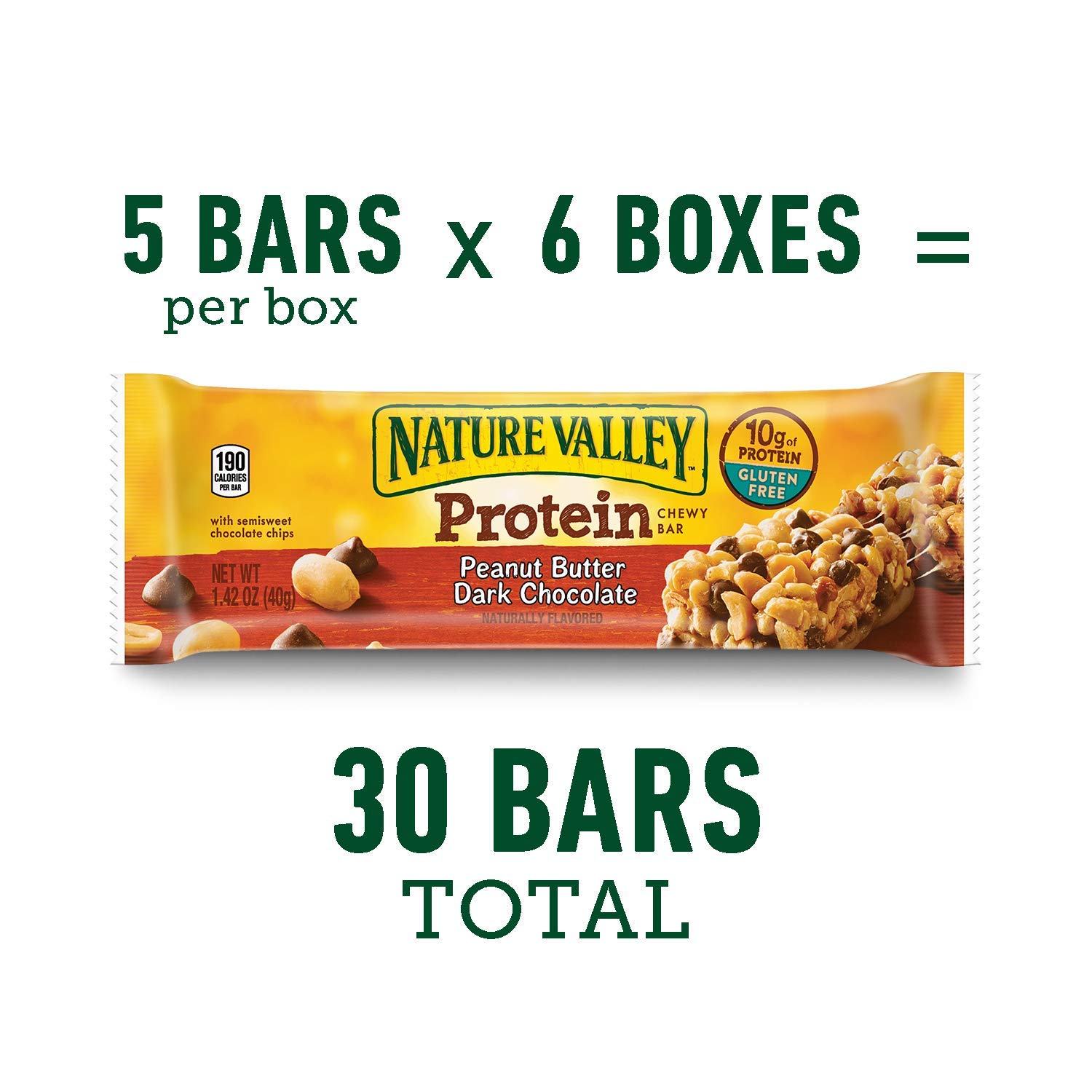 Nature Valley Chewy Protein Bar, Peanut Butter Dark Chocolate, 7.1 oz, 5 ct (Pack of 6)