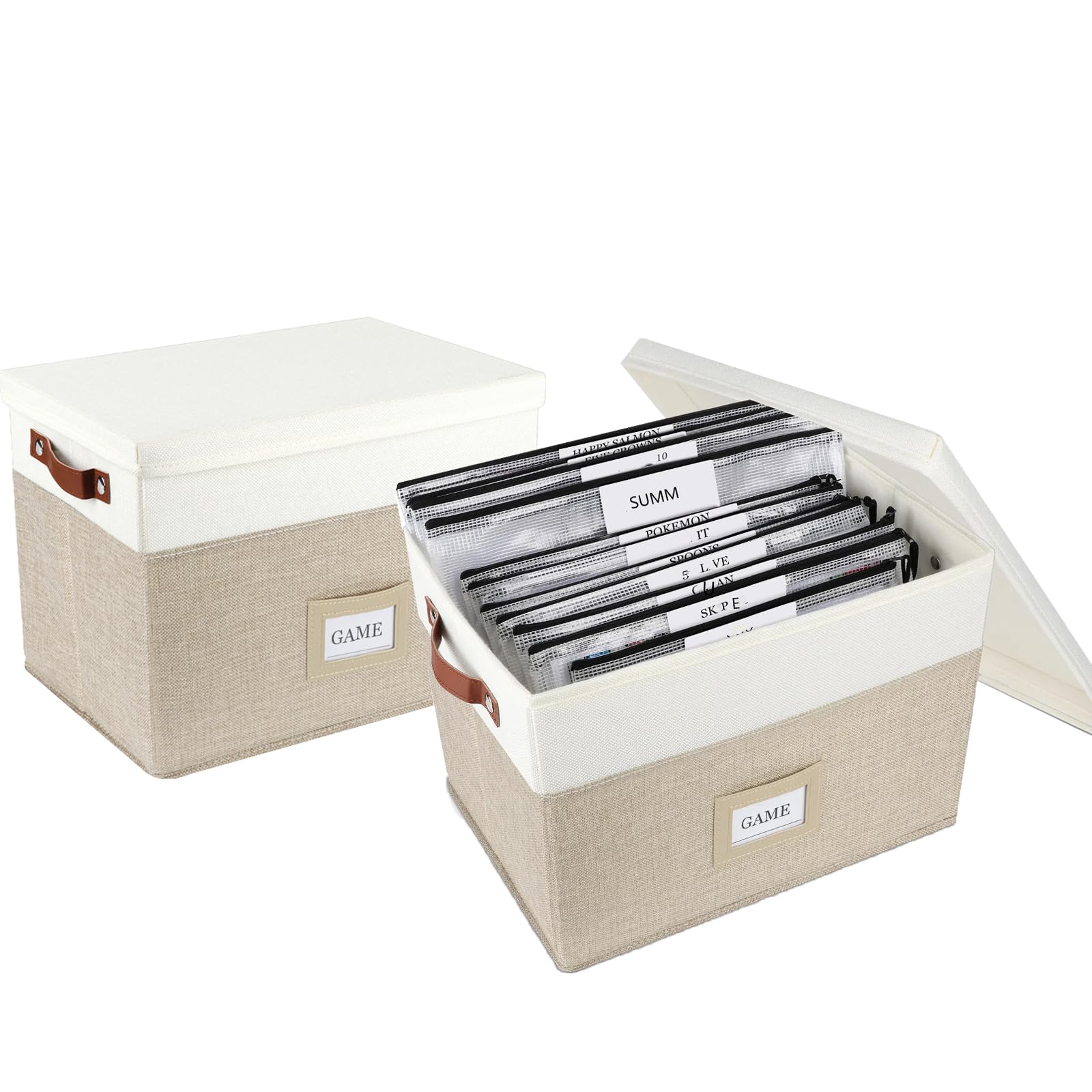 HLWGOG Board Game Storage, Board Game Organizer with 12pcs Zipper Bags and Writable Stickers, Board Organizers Storage with Lid for Office Supplies,